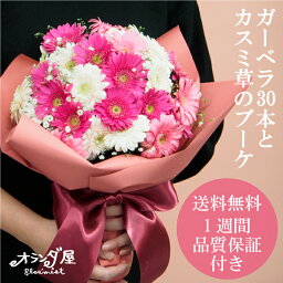 ガーベラの花束 ◆ガーベラ30本カスミ草ブーケ◆ 花束 5000円 送料無料 ガーベラ ブーケ 送別 卒業 記念日 誕生日 結婚記念 お祝い 赤 ピンク 黄色 オレンジ 　切花 ガーベラ 花束 フラワーギフト