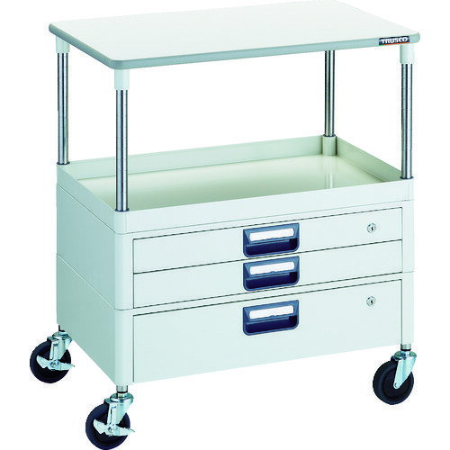 TRUSCO ツールワゴン フェニックスワゴン 省音 750X500 H880 引出付 天板付 ホワイト PEW-971VXT-W 【1..