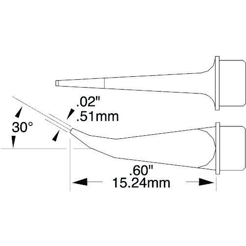 【特長】■MXシリーズ用チップカートリッジです。【仕様】■ヒーター温度413℃　H型　0.5mm x 15.24mm　30°曲がり