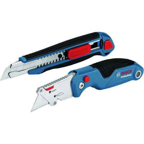 【特長】■コンパクト且つ人間工学に基づいた使いやすいデザインです。■プロフェッショナルナイフです。■ボタンを押して簡単に開閉、二つ折りにしてコンパクトに持ち運び可能です。■本体に3枚まで替え刃の収納が可能です。■刃の交換に工具は不要です。■プロ仕様です。■カッターには替え刃1枚装着済みです。【用途】■紙、布、革などの切断に。【仕様】■ナイフ：長さ（開閉）183/124 mm、幅×高さ22×35 mm、刃長　62mm、ベルトフック付　■カッター：長さ×幅×高さ 175×21×38、市販品のカッター替刃使用可能【材質・仕上】■ABS【セット内容】■ナイフ　■ナイフ用替刃計3枚　■カッター（本体装着のブレード1枚）■ナイフ　■ナイフ用替刃計3枚　■カッター（本体装着のブレード1枚）