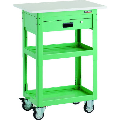 TRUSCO ツールワゴン ドルフィン 高さ調節式 天板付 750×500 1段引出 ヤンググリーン ウレタン車輪 DLW..