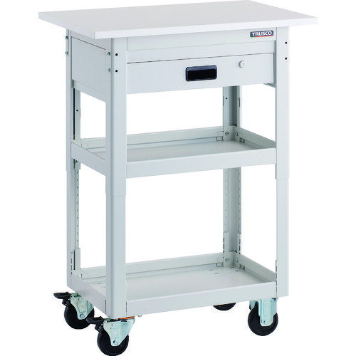 TRUSCO ツールワゴン ドルフィン 高さ調節式 天板付 750X500 1段引出 ホワイト DLWS-A963TV-W 【206-42..
