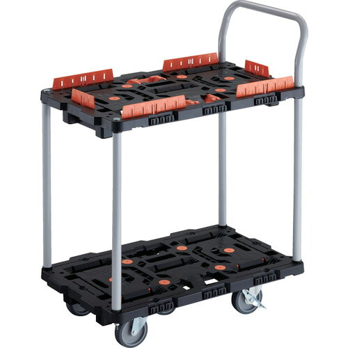 TRUSCO 連結式樹脂製2段台車 ビートル 700X450 自在5輪 内2輪ストッパー付 コボレ止めセット とめたろう ハンドル付 BT724KJ5S2-E100T 【236-0512】