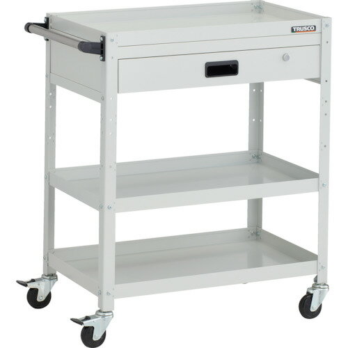 TRUSCO ツールワゴン ラビットワゴン 700X450XH880 3段 1段引出付 ハンドル付 ゴム車輪 ホワイト RBW-973VH W 【246-6424】
