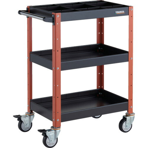 TRUSCO ツールワゴン バーディワゴン 600X400XH880 深3段 1段仕切板付 ウレタン車輪 ブラック／オレン..