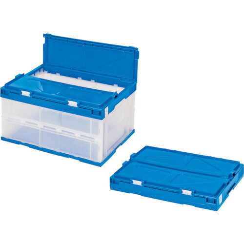 積水 折りたたみコンテナ エコタイプ フタ一体型 透明×ダークブルー 40リットル 透明青 STSF4DB TMB 【..