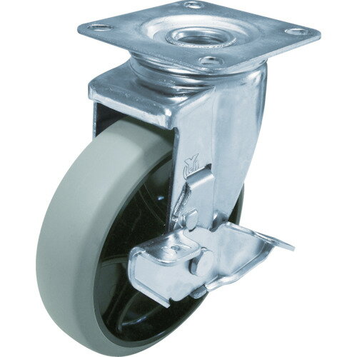 ユーエイ プレート式 自在 キャスター ウレタン 車輪径130mm ストッパー付き Jタイプ J2-S型 取付寸法80×80（75×75） GUJ2-130S 【379-6604】