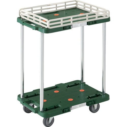 TRUSCO 樹脂製台車 ルートバン 2段式 こぼれ止め1段付 370X500 緑 MPB-502K-GN 【414-4228】