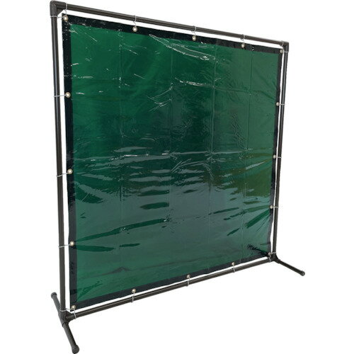 【特長】■溶接の際の有害な紫外線を遮光し、快適な作業環境を創ります。■フレームはハメ込み式ですので、どなたでも簡単に組み立てができます。■接続型と組み合わせることで増結可能です。【仕様】■枠内寸法(横×高さ)(mm)：1500×1500■色：緑■足形状：固定足■シート厚さ(mm)：0.35■フレーム径(mm)：28■日本防炎協会試験番号：AT860027■光線透過率(%)：8■タイプ：単体型固定足■外形寸法(mm)幅：1575×1575■(公財)日本防炎協会防炎性能試験番号取得済(AT860027)■樹脂被覆スチールパイプフレーム【材質・仕上】■シート:塩化ビニール【注意事項】■レーザー光線の遮光用途には使用できません。