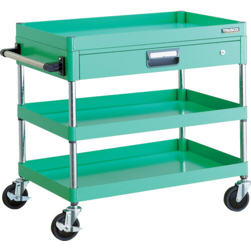 TRUSCO ツールワゴン フェニックスワゴン 省音 750X500 薄型1段引出付 ヤンググリーン PEW-773Z-YG 【4..