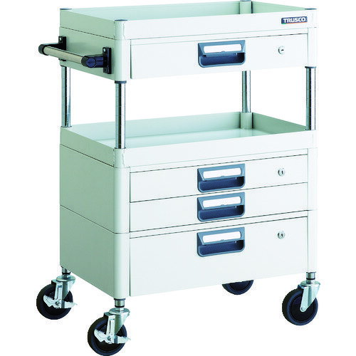 TRUSCO ツールワゴン フェニックスワゴン 省音 600X400XH880 引出付 ホワイト PEW-962VXZ-W 【488-4060】