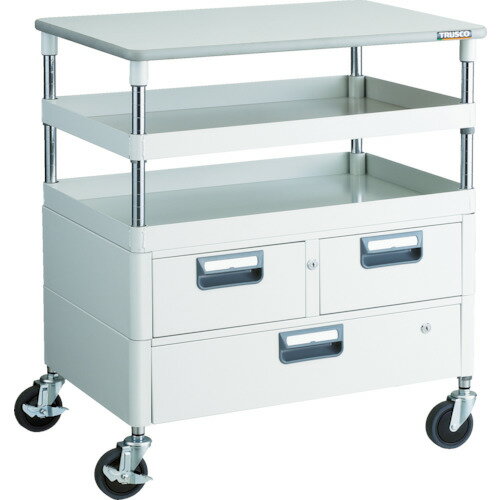 TRUSCO ツールワゴン フェニックスワゴン 抗菌 省音 750X500XH880 引出 天板付 ホワイト PEW-972VWT-W ..