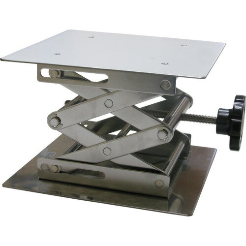 【特長】■重量物の高さ移動に使用します。■ノブを回転させれば、スムーズに平行上下移動ができます。【用途】■実験機材の高さ調節。【仕様】■均等荷重(kg)：25■間口(mm)：200■奥行(mm)：200■高さ(mm)：75〜245■天板サイ...