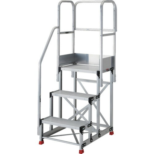TRUSCO アルミ製作業用踏台 3段 高さ0．75m 天板寸法800×400 段高300mm 階段片手すり天場三方付き TSF-389-TKS300 【551-7298】(4)