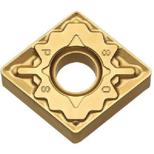 【特長】■安定性の高い特殊強靭母材と耐摩耗性に優れた強靭コーティングで、鋼の汎用〜強断続加工に対応可能です。【用途】■旋削加工用。■被削材：鋼。【仕様】■チップ形状：ひし形80°■厚さ(mm)：4.76■被膜構成：微細柱状TiCN+Al2O3+TiN■呈色：金色■PSブレーカ：中〜荒■M級【材質・仕上】■CVDコーティング