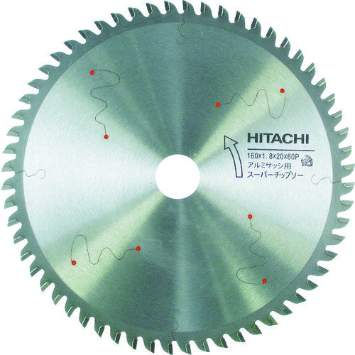 【特長】■レーザスリット採用で低騒音・低振動で切断できます。■卓上スライド丸のこ用です。【用途】■アルミサッシ用。【仕様】■外径(mm)：160■刃厚(mm)：1.8■穴径(mm)：20.0■刃数：60■最高使用回転数(rpm)：9500■...