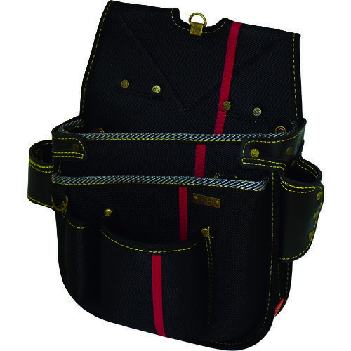 【特長】■斜めポケットで取り出しやすいが落ちにくい構造です。■100％ナイロン生地を使用しており摩耗に強いです。■縫製は独自の特許技術で大変長持ちです。■漆黒の生地と緋色の生地を貼り合わせた当社独自の生地は裏側にもこだわってます。■開口部を広げる当社独自の補強方法を採用しています。■ベルト通し内部に滑り止め加工を施しています。■ベルト通しの背面をU字カットしており補助ベルトの上からでも装着しやすいです。■背面部を補強しており変形しにくく丈夫です。■前面ポケット底部に特殊縫製を実施しており底ぬけしにくい構造になっています。【用途】■あらゆる職人の腰道具入れに。【仕様】■色：黒／緋■形状：ネイルバッグ(大)■幅(mm)：330■奥行(mm)：120■高さ(mm)：350■ベルト通し幅(mm)：60■ベルト通し幅：60mm【材質・仕上】■ナイロン100%