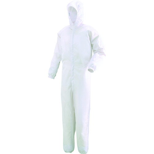 【特長】■フード付のクリーンウエアです。【用途】■作業者からの発塵とESD防止対策。【仕様】■色：ホワイト■サイズ：LL■適合胸囲(cm)：124■着丈(cm)：170.5■股下(cm)：76■ウエスト(cm)：80-89■Fed.Std....