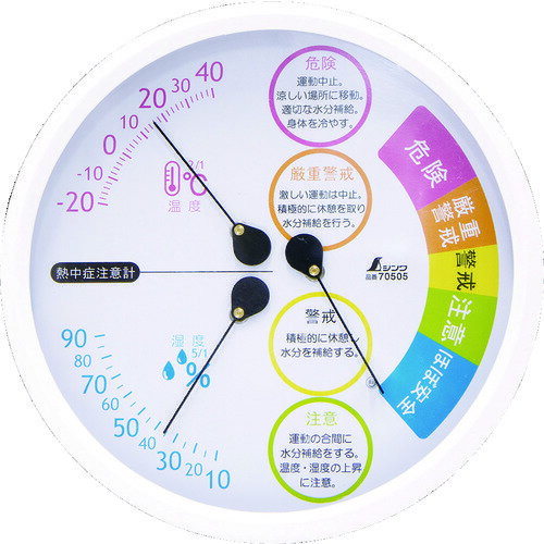 シンワ 温湿度計 F－3L2 熱中症注意丸型15cm 70505 【834-5387】