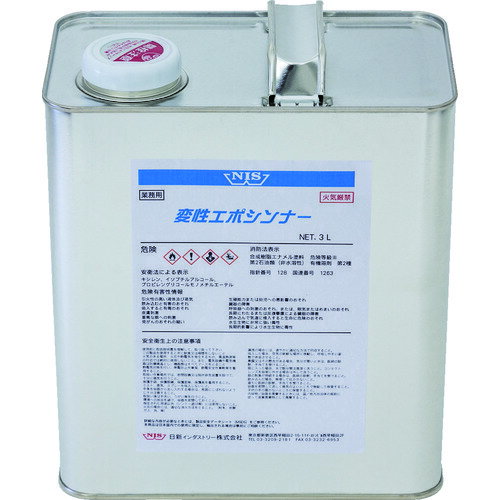 【特長】■変性エポNEXTの専用シンナーです。【用途】■変性エポNEXTの粘度調整用。【仕様】■容量(L)：3■色：-■消防法：第4類　第2石油類【材質・仕上】■主成分：キシレン、エチルベンゼン、イソブチルアルコール、プロピレングリコールモノメチルエーテル