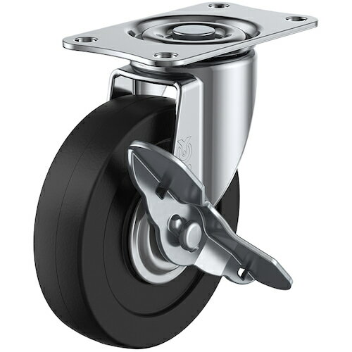 ユーエイ キャスター事業部 ユーエイ プレート式 自在 キャスター 導電ゴム 車輪径100mm ストッパー付..