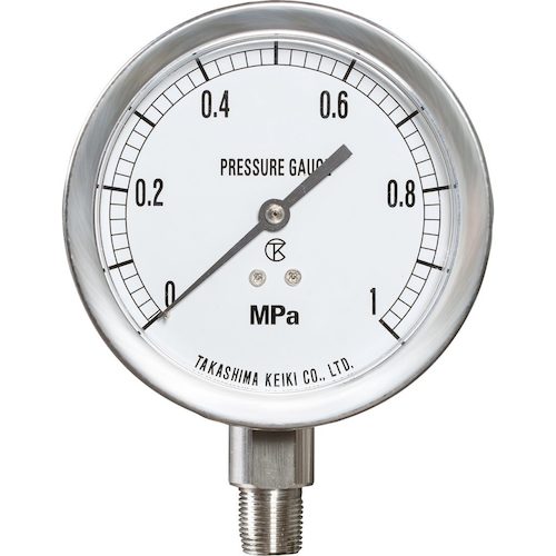 高島計器 高島 ステンレス圧力計（A枠立型・φ60）圧力レンジ0．0〜0．1MPa R1／4【1460010】 1460010 【473-0630】