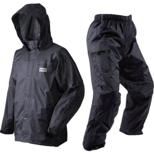 【特長】■肩、肘、膝部分に特殊な立体縫製を施し、曲げ伸ばし時のストレスを軽減します。【用途】■雨天時の野外作業。【仕様】■色：ブラック■サイズ：3L■身長(cm)：175-185■胸囲(cm)：102-110■ウエスト(cm)：94-104...