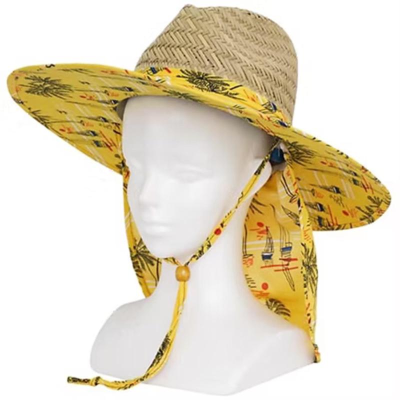 [エクセル] 帽子 2wayヤシの木柄日除け付 麦わら帽子 WPC-394 イエロー