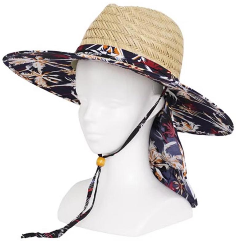 [エクセル] 帽子 2wayヤシの木柄日除け付 麦わら帽子 WPC-394 ネイビー