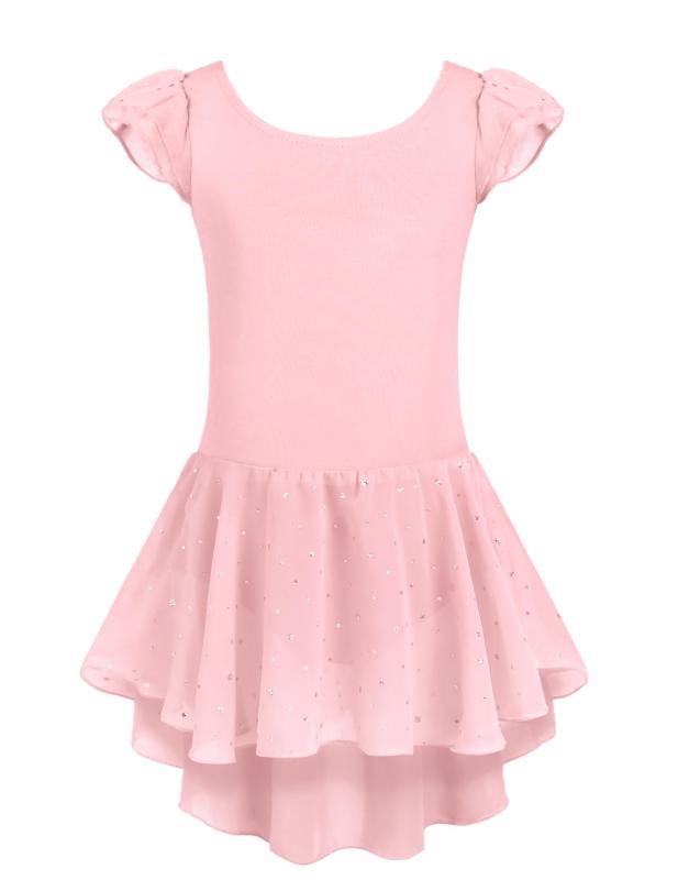 [Arshiner] バレエ レオタード 子供 ふんわりしたフリル袖 綿生地 新体操 クリスクロスバック シフォンスカートクロッチ付き レオタード 女の子 バレエ スカート ダンススカート キッズ 体操