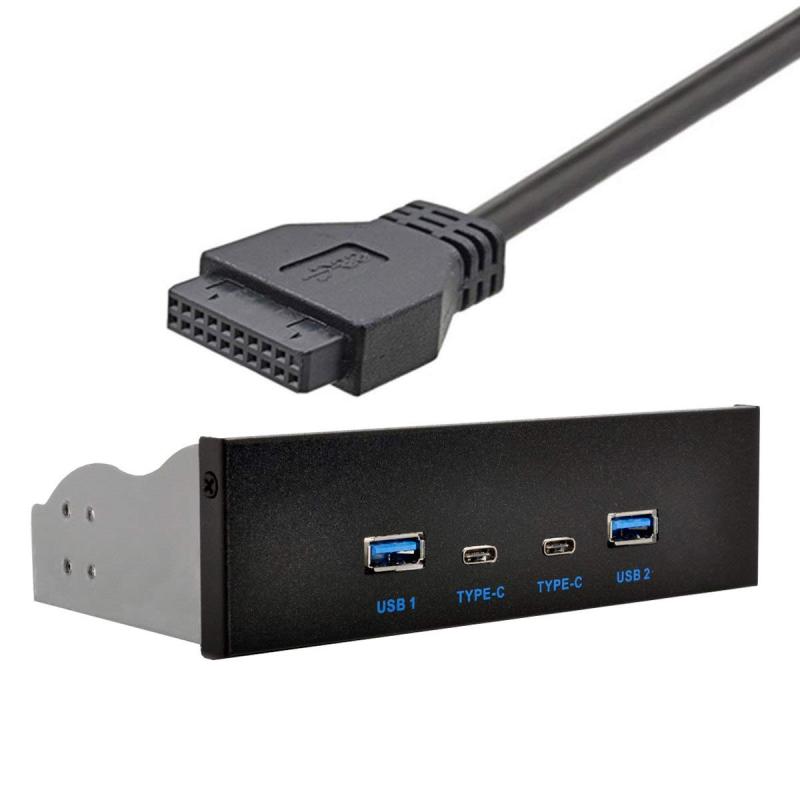 USB-C & USB 3.0 ハブ 4ポート フロントパネルからマザーボード 20ピンコネクタケーブル 5.25インチCD-ROMベイ用