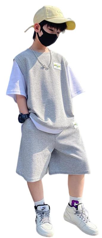 Rakuten - [] 子供服 男の子 セットアップ 夏服 半袖 Tシャツ ハーフパンツ 半ズボン 上下セット 子供 ジャージ 上下セット 男の子 無地 カジュアル 韓国 お洒落 男の子 半袖スウェット セットア