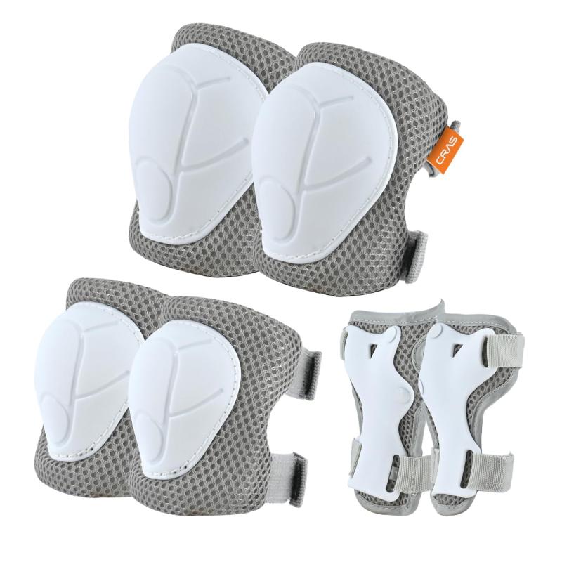 リード工業(LEAD) キッズプロテクターセット 手 肘 膝 6点セット 自転車 一輪車 ストライダー スケボー ローラースケート CRAS CA-02 ホワイト×グレー
