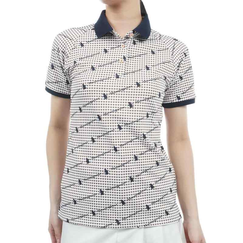 [マンシングウェア] 半袖シャツ 斜め柄プリント サッカー素材 涼しい クーリング ストレッチ ゴルフ MGWXJA08 レディース