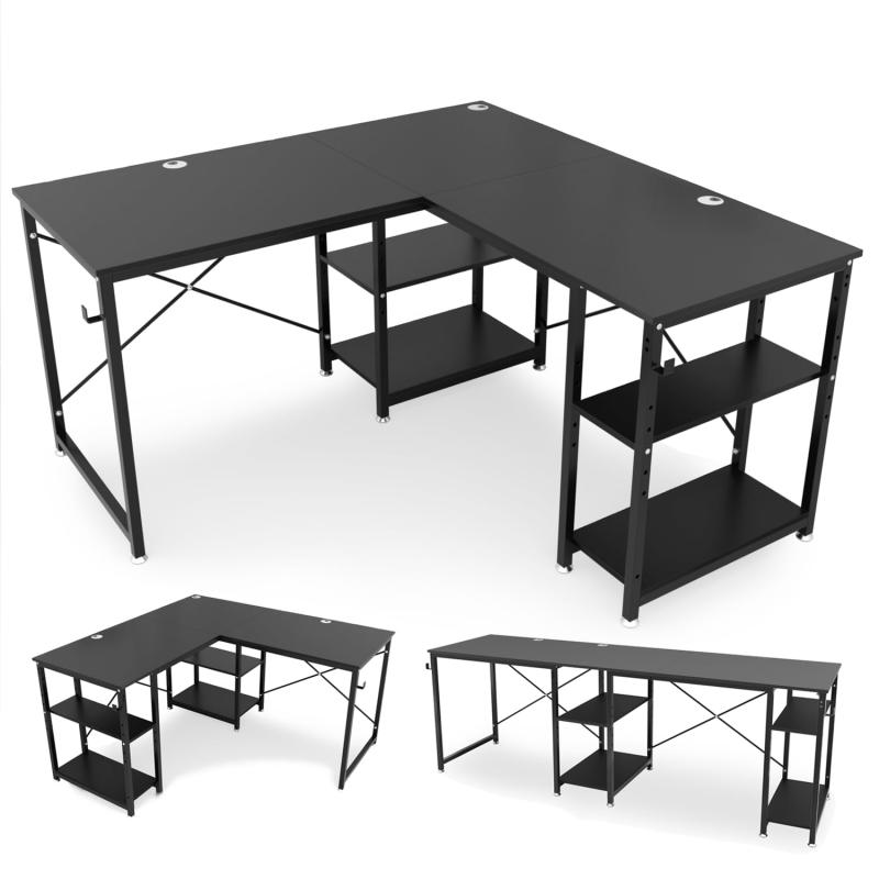 DEWEL ゲーミングデスク 幅140cm/220cm 奥行60cm 左右入替え可能 パソコンデスク pcデスク l字デスク l..