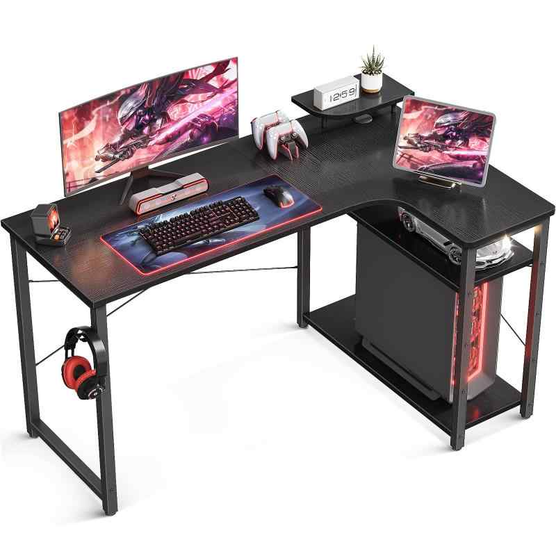 AODK パソコンデスク l字デスク 幅130cm 天板面取り加工 棚付き 収納 ゲーミングデスク pcデスク デスク 机 コーナーデスク L字型 デスク 机 pcデスク オフィスデスク 桌子 computer desk 在宅勤務 組