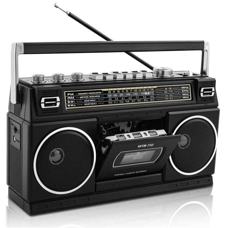 ラジカセ レトロ 80年代スタイル カセットプレーヤー内蔵 Bluetooth/USB/SD対応 AM/FM/SW1/SW2ラジオ 24W ステレオ デュアルスピーカー