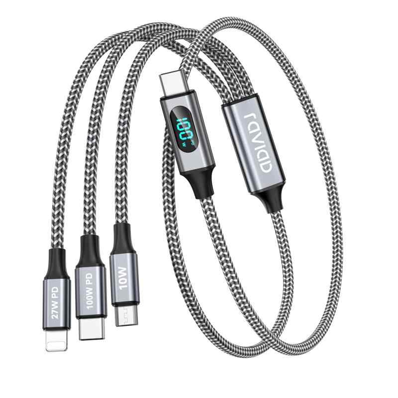 3in1 充電ケーブル USB Type C マルチケーブル PD 100W LED出力スクリーン表示