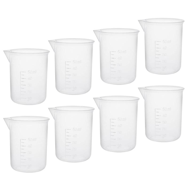 YOKIVE 8個 PPプラスチック目盛り付ビーカー ラボ 液体計量カップ 研究室用 キッチン用 日常使用 クリ..