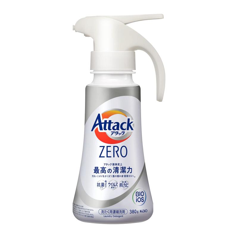 ZERO 洗濯洗剤 液体 液体史上 最高の清潔力。菌の隠れ家蓄積0へ ワンハンドタイプ 本体380g高さ×幅×奥行き210×95×78.2[ミリメートル]0.38[Kg]成分：界面活性剤[50％、高級アルコール系（非イオン）、ヒドロキシアルカンスルホン酸塩、高級アルコール系（陰イオン）、脂肪酸系（陰イオン）]、安定化剤、酵素