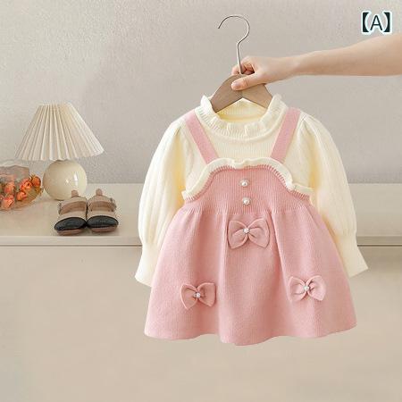女の子 ワンピース 毛衣 スカート 秋冬 長袖 A字 プリンセス スタイル 韓国風 ニット 生地 柔らかい 素材 アクリール 89% 蝶結び 装飾 ピンク 赤 白 3-8歳 中小童 90-140cm 誕生日 記念 服 ベビー 1歳 礼服 純色 冬 春 秋