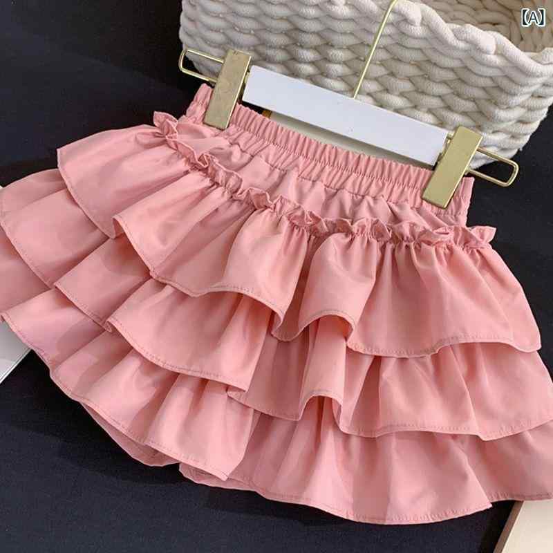女の子 スカート 半身スカート プリンセス レイヤード プリーツ Aライン 短スカート 高腰 スリム ラッフルエッジ 伸縮性 雪ニール 氨纶 春季 ピンク 黒 白 バラ 私服 ガーリー スカート 女の子用 かわいい レイヤードスカート プリーツスカート