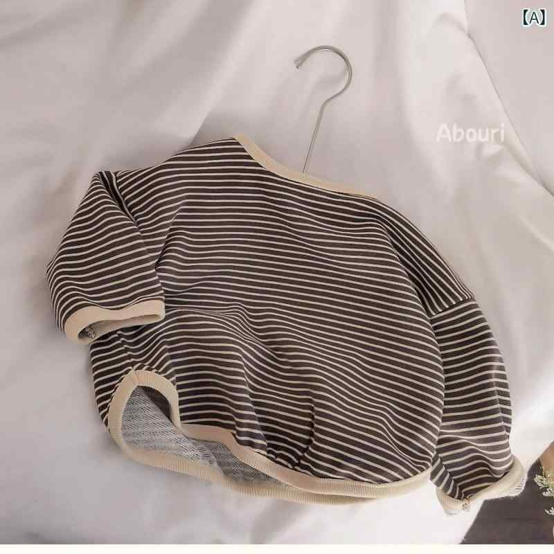 キッズ トップス 男の子 女の子 条紋 長袖 スウェット 春秋 綿 ポリエステル 繊維 UVカット ゆったり ゆったりシルエット 深灰 米色 日常使い 学校用