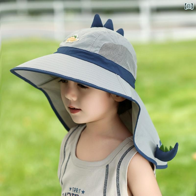 キッズ 夏用 防紫外線 漁夫帽 かわいい 動物プリント 大 つば 透気 速乾 防風 保護...