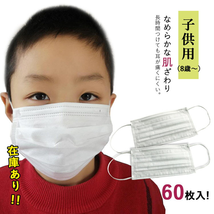 【在庫あり★安心な国内発送】 60枚 子供用マスク 耳が痛くならない 小さめ 不織布 子供 使い捨て マスク 女性 花粉 衛生マスク 無地 飛沫 白 プリーツマスク PM2.5 女性用マスク 送料無料