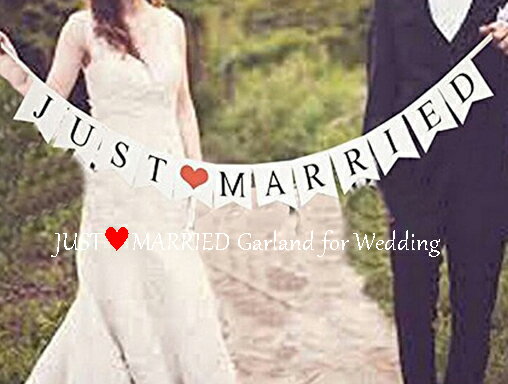 フラッグ型 JUST MARRIED ウェディング用ガーランド　フォトプロップス レターバナー