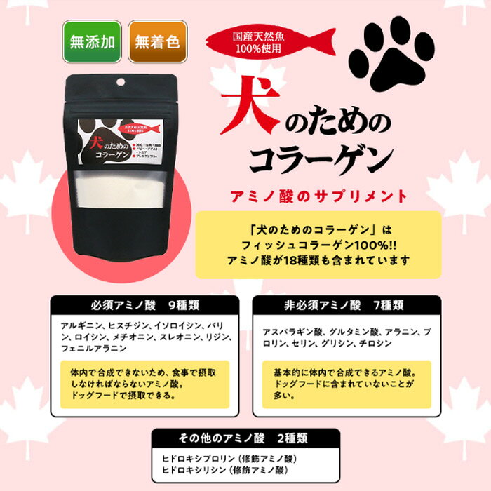 QIX 犬のためのコラーゲン 40g　フィッシュコラーゲン100％ 脂肪分0％、保存料や着...