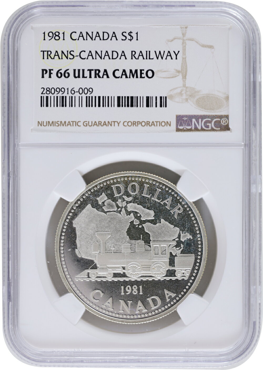 カナダ 1981 鉄道記念1ドル銀貨 NGC PF66 UltraCameo 銀500 36mm 完全未使用