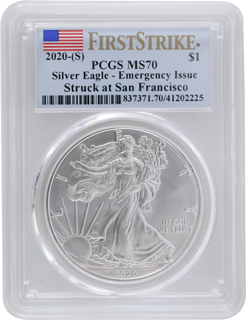 アメリカ イーグル銀貨 2020 PCGS MS70 完全未使用 Emergency Issue Struck at San Francisco 新品未使用