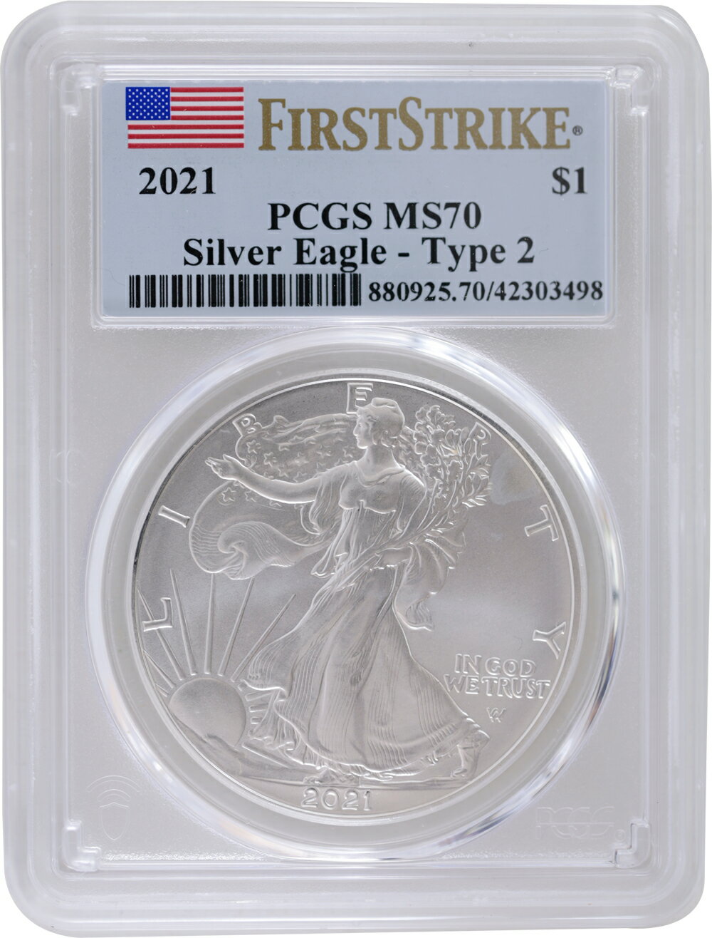 アメリカ 2021 Type2 イーグル銀貨 2021 PCGS MS70 完全未使用 First Strike